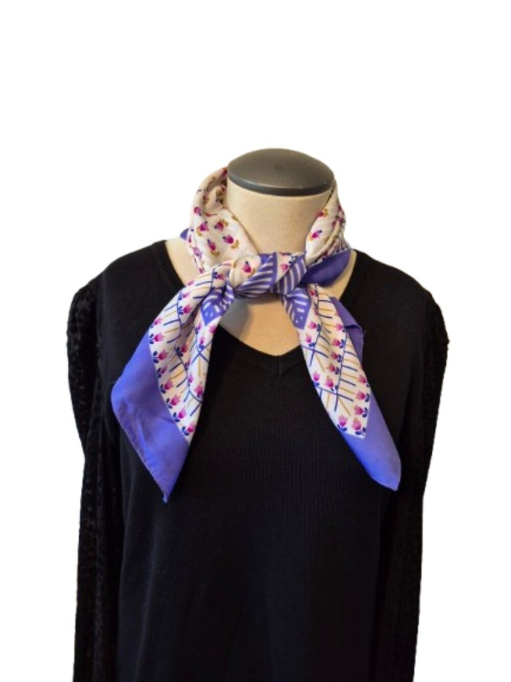 Vintage Scarf Lavender Floral Pattern 26" Square